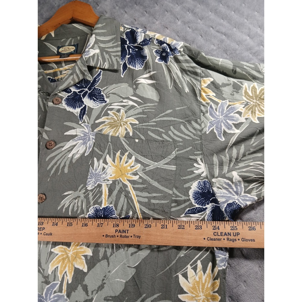 Tommy Bahama Mens Large Rayon Tropical Floral Orchid Camp Shirt Sage Green - Picture 5 of 8